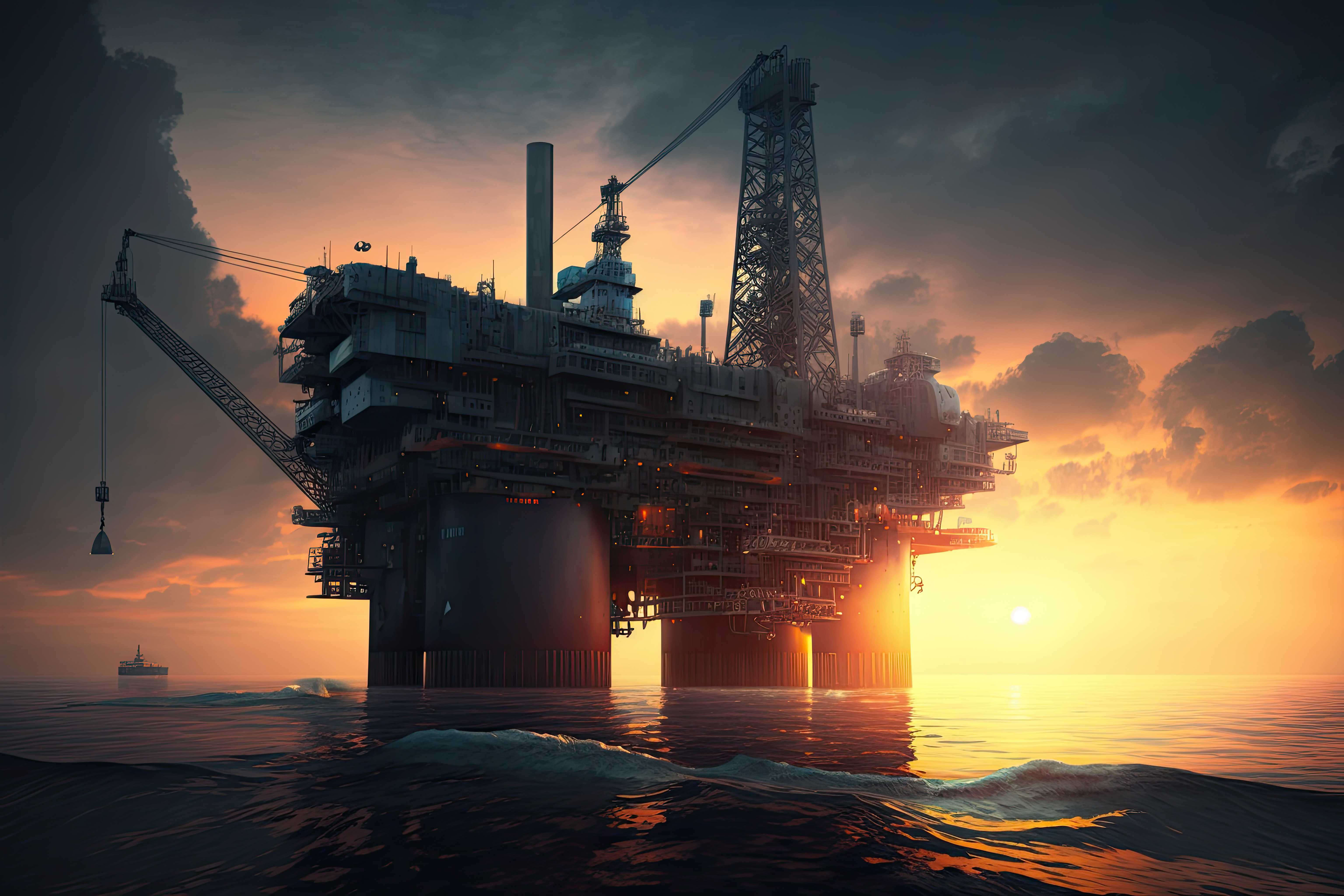 Offshore oil drilling platform at sunset - representing our expertise in oil and gas industry safety training